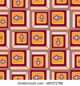 Seamless abstract pattern with arrows on button.