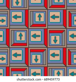 Seamless abstract pattern with arrows on button.