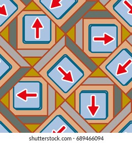 Seamless abstract pattern with arrows on button.
