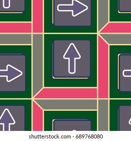 Seamless abstract pattern with arrows on button.
