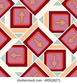 Seamless abstract pattern with arrows on button.