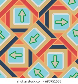 Seamless abstract pattern with arrows on button.