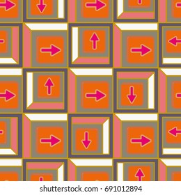 Seamless abstract pattern with arrows on button.