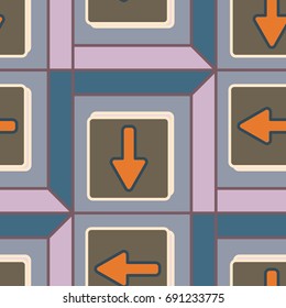Seamless abstract pattern with arrows on button.