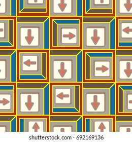 Seamless abstract pattern with arrows on button.