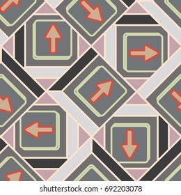Seamless abstract pattern with arrows on button.