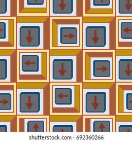 Seamless abstract pattern with arrows on button.