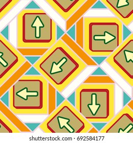 Seamless abstract pattern with arrows on button.