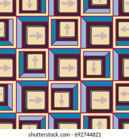Seamless abstract pattern with arrows on button.