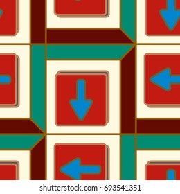 Seamless abstract pattern with arrows on button.