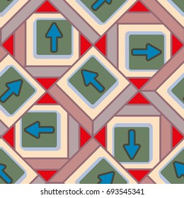 Seamless abstract pattern with arrows on button.