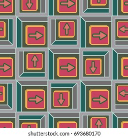 Seamless abstract pattern with arrows on button.