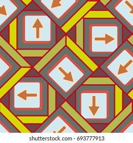 Seamless abstract pattern with arrows on button.