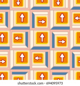 Seamless abstract pattern with arrows on button.