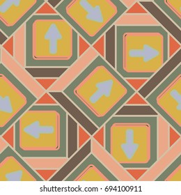 Seamless abstract pattern with arrows on button.