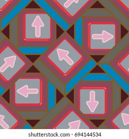 Seamless abstract pattern with arrows on button.
