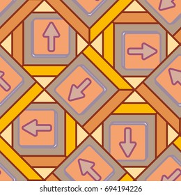 Seamless abstract pattern with arrows on button.