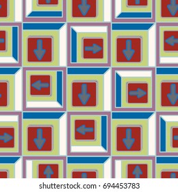 Seamless abstract pattern with arrows on button.