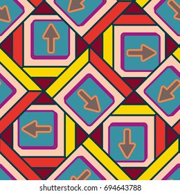 Seamless abstract pattern with arrows on button.