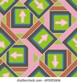 Seamless abstract pattern with arrows on button.