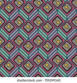 Seamless abstract pattern with arrows on button.