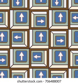 Seamless abstract pattern with arrows on button.