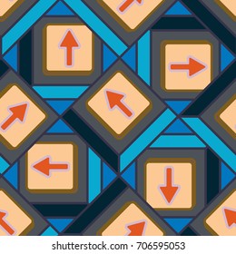 Seamless abstract pattern with arrows on button.