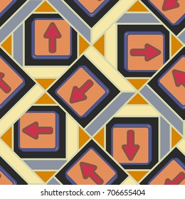 Seamless abstract pattern with arrows on button.