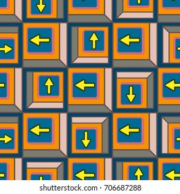 Seamless abstract pattern with arrows on button.