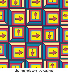 Seamless abstract pattern with arrows on button.