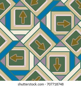 Seamless abstract pattern with arrows on button.