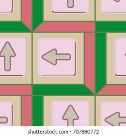 Seamless abstract pattern with arrows on button.