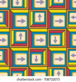 Seamless abstract pattern with arrows on button.