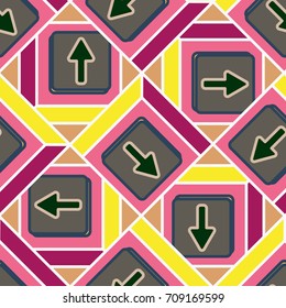 Seamless abstract pattern with arrows on button.