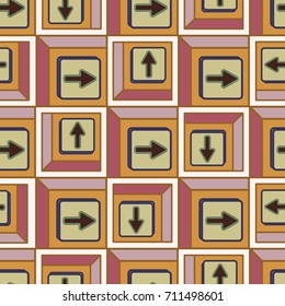 Seamless abstract pattern with arrows on button.