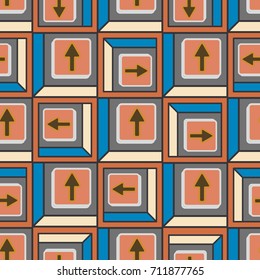 Seamless abstract pattern with arrows on button.