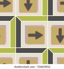 Seamless abstract pattern with arrows on button.