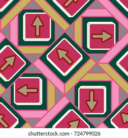 Seamless abstract pattern with arrows on button.