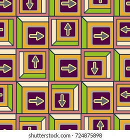 Seamless abstract pattern with arrows on button.