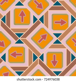 Seamless abstract pattern with arrows on button.