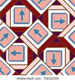 Seamless abstract pattern with arrows on button.