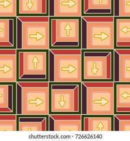 Seamless abstract pattern with arrows on button.