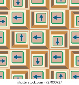 Seamless abstract pattern with arrows on button.