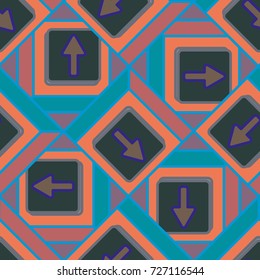 Seamless abstract pattern with arrows on button.