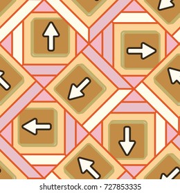Seamless abstract pattern with arrows on button.