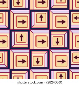 Seamless abstract pattern with arrows on button.