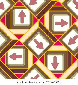 Seamless abstract pattern with arrows on button.