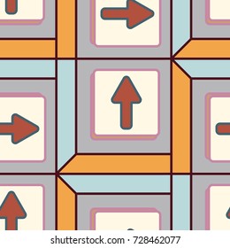 Seamless abstract pattern with arrows on button.