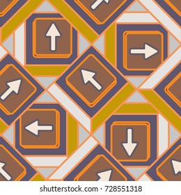 Seamless abstract pattern with arrows on button.