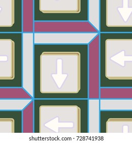 Seamless abstract pattern with arrows on button.